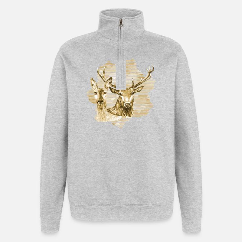 Cerf et biche - Sweat à zip 1/4 - gris chiné
