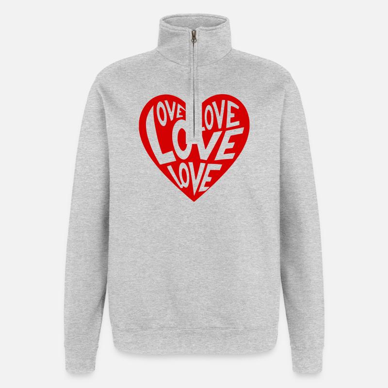 Herz Love Typo Muster - Quarter-Zip-Sweatshirt - Grau meliert