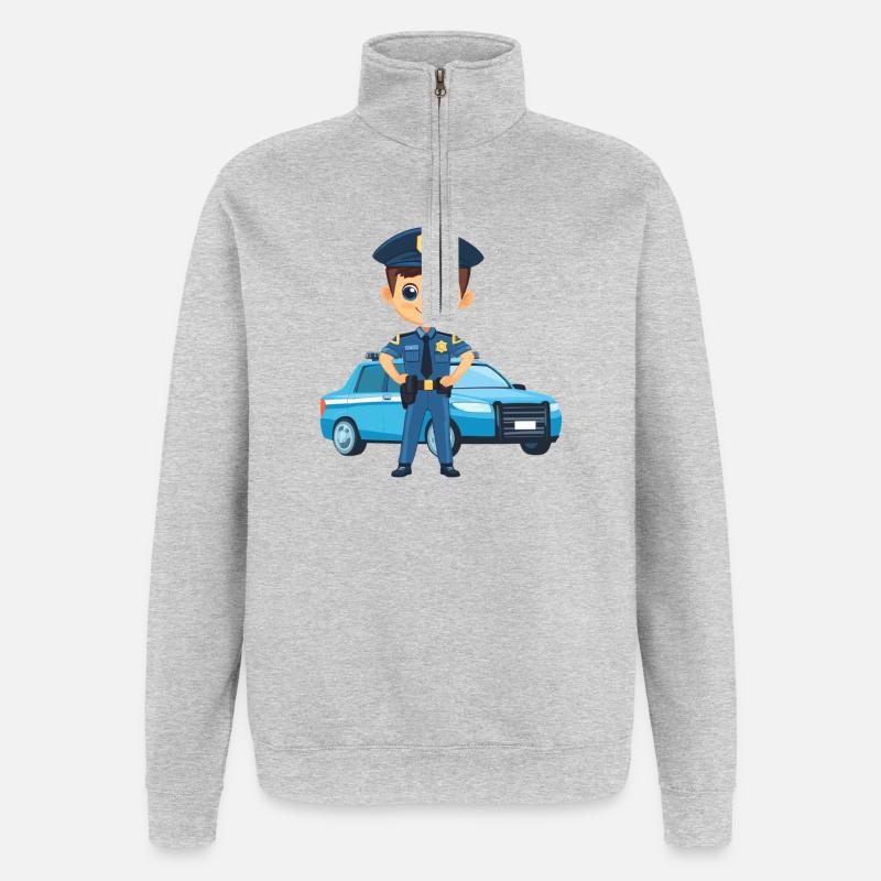 Polizeiheld Cartoon vor Polizeiauto - Quarter-Zip-Sweatshirt - Grau meliert
