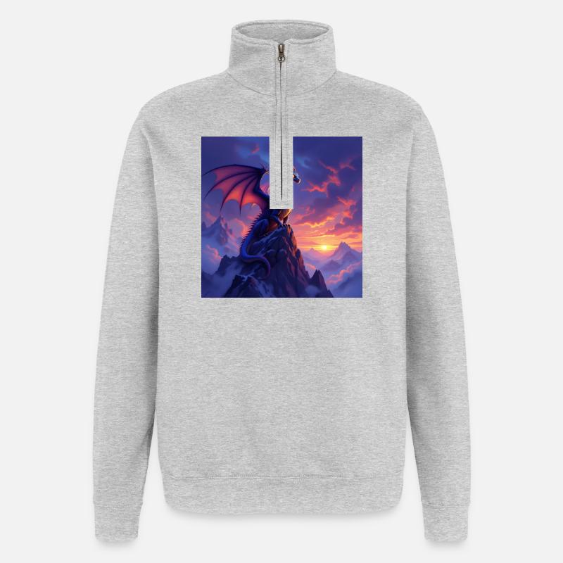 Dragon au coucher du soleil - Sweat à zip 1/4 - gris chiné