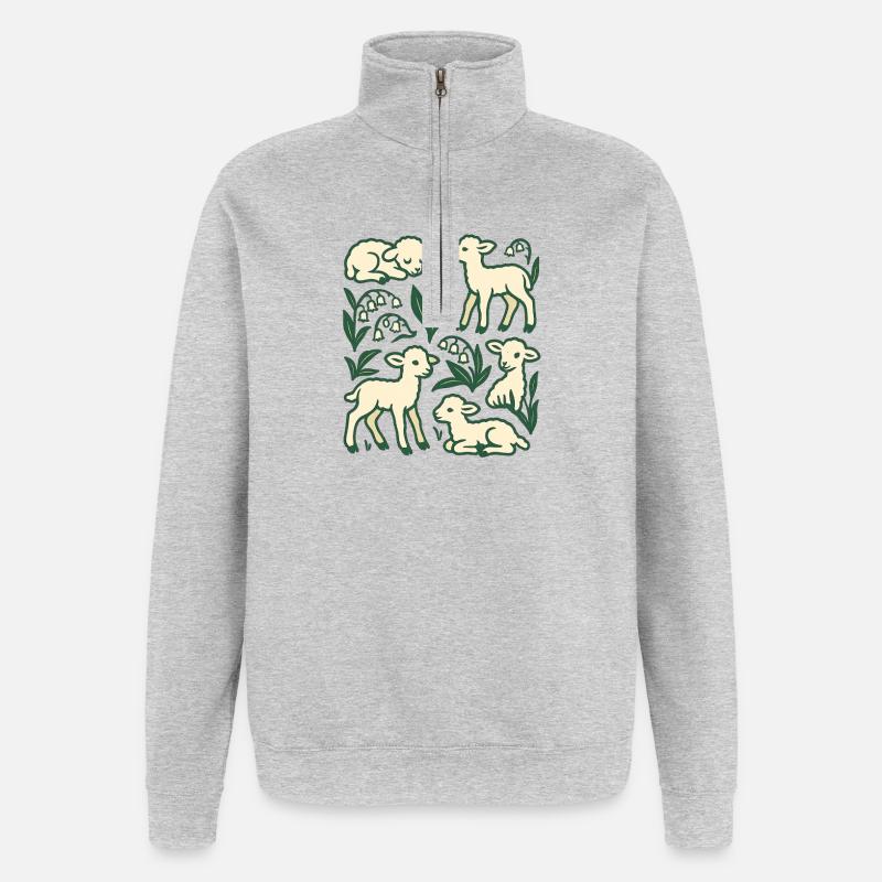 Quatuor Lamb dans Spring Meadow - Sweat à zip 1/4 - gris chiné