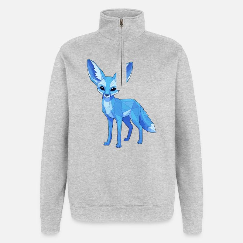 Blauer Geometrie-Fuchs - Quarter-Zip-Sweatshirt - Grau meliert