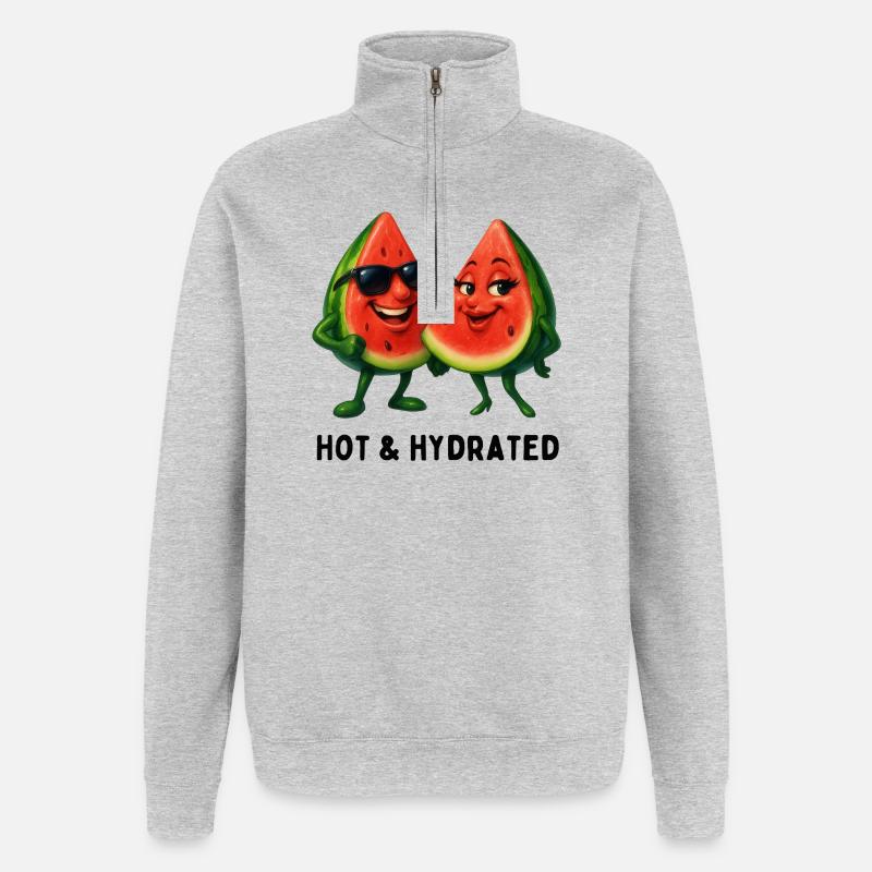 Couple de pastèques amusants d’été - Sweat à zip 1/4 - gris chiné