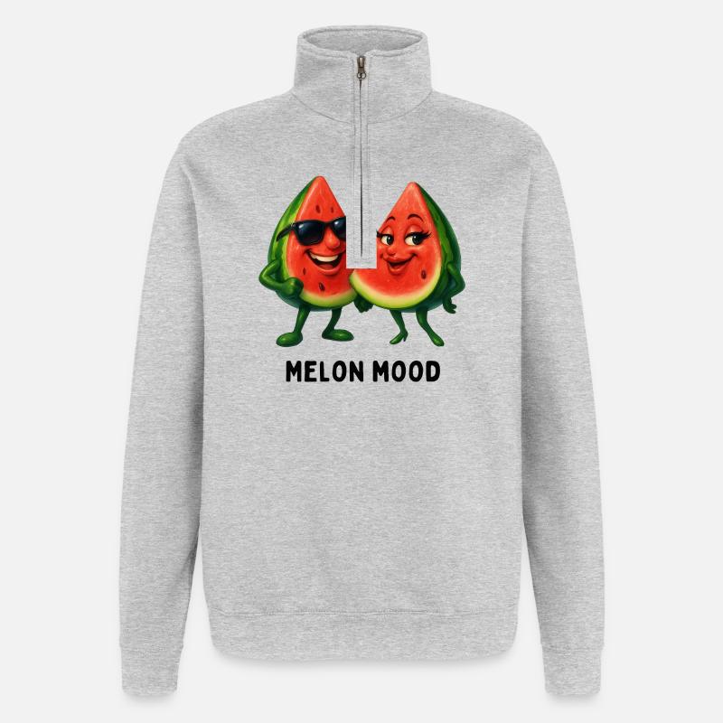 Humeur du melon : Duo pastèques heureux - Sweat à zip 1/4 - gris chiné