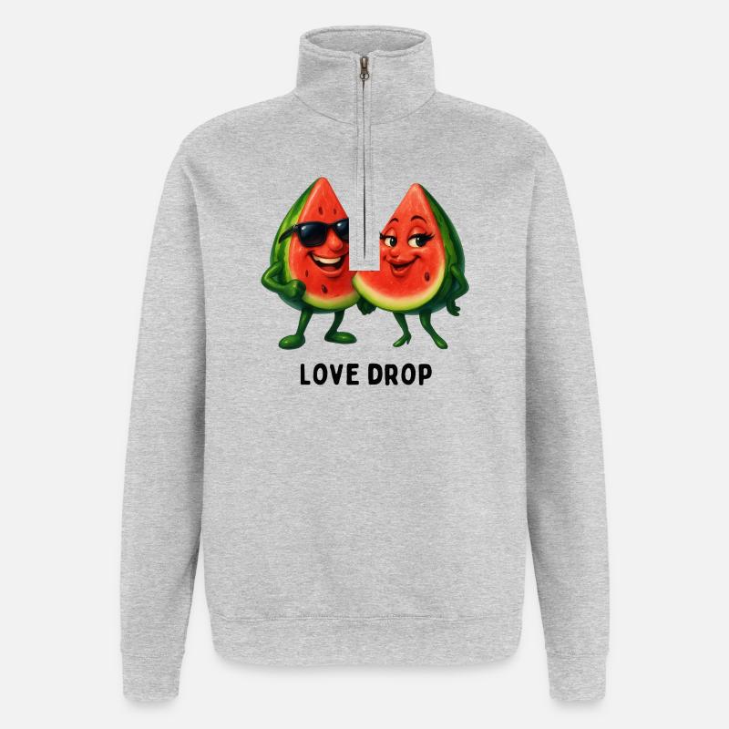 Duo pastèques Love Drop - Sweat à zip 1/4 - gris chiné