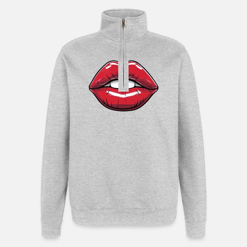 Kussmund Comic-Style Lippe Rot - Quarter-Zip-Sweatshirt - Grau meliert