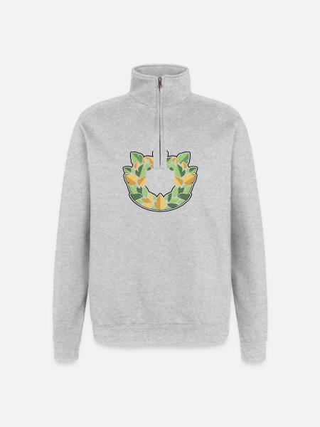 Bladkrans laurbær Naturligt våbenskjold - Sweatshirt med 1/4 lynlås - grå meleret