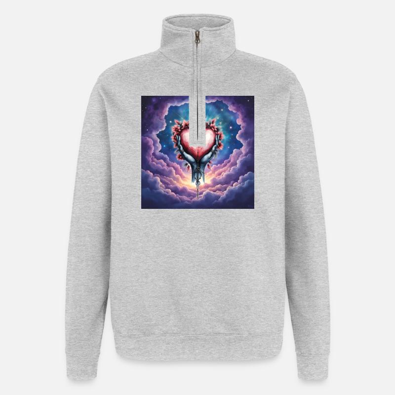 Ätherische Hände halten ein blumiges Herz - Quarter-Zip-Sweatshirt - Grau meliert