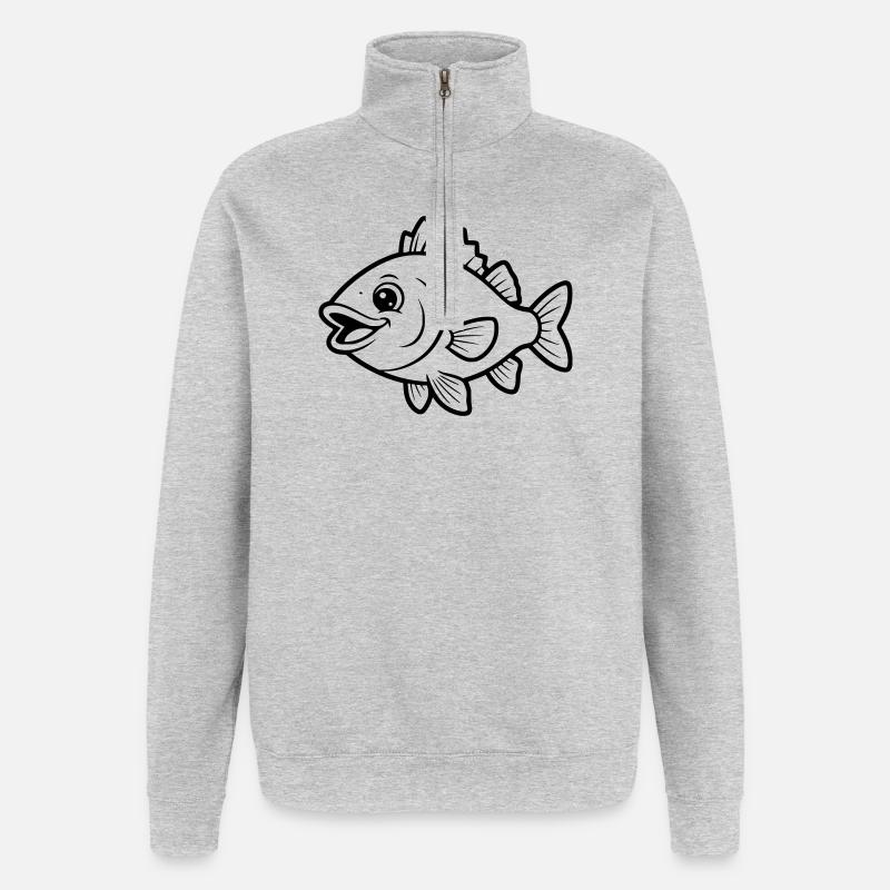 Page de coloriage de bandes dessinées Poisson Perch Mignon - Sweat à zip 1/4 - gris chiné