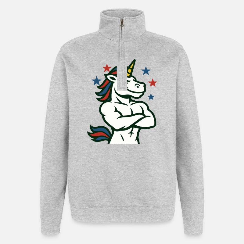 Selbstbewusste Einhorn-Illustration - Quarter-Zip-Sweatshirt - Grau meliert