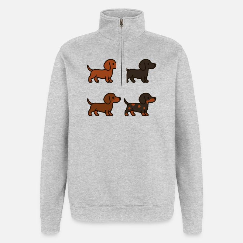 Ensemble d’illustrations de teckel mignon - Sweat à zip 1/4 - gris chiné