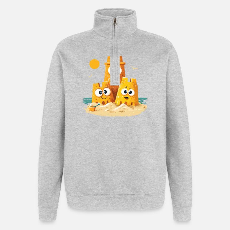 Beach Castles Trio with Face - Quarter-Zip Sweatshirt - heather grey