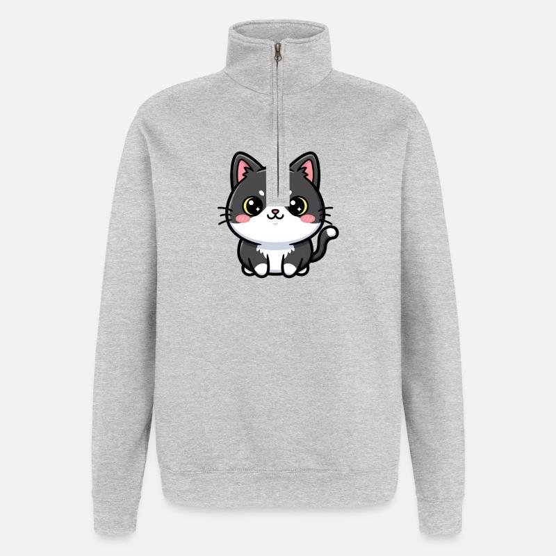 Charme Chibi Chat - Sweat à zip 1/4 - gris chiné