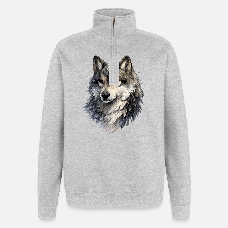 Nebelwolf dans le style aquarelle - Sweat à zip 1/4 - gris chiné