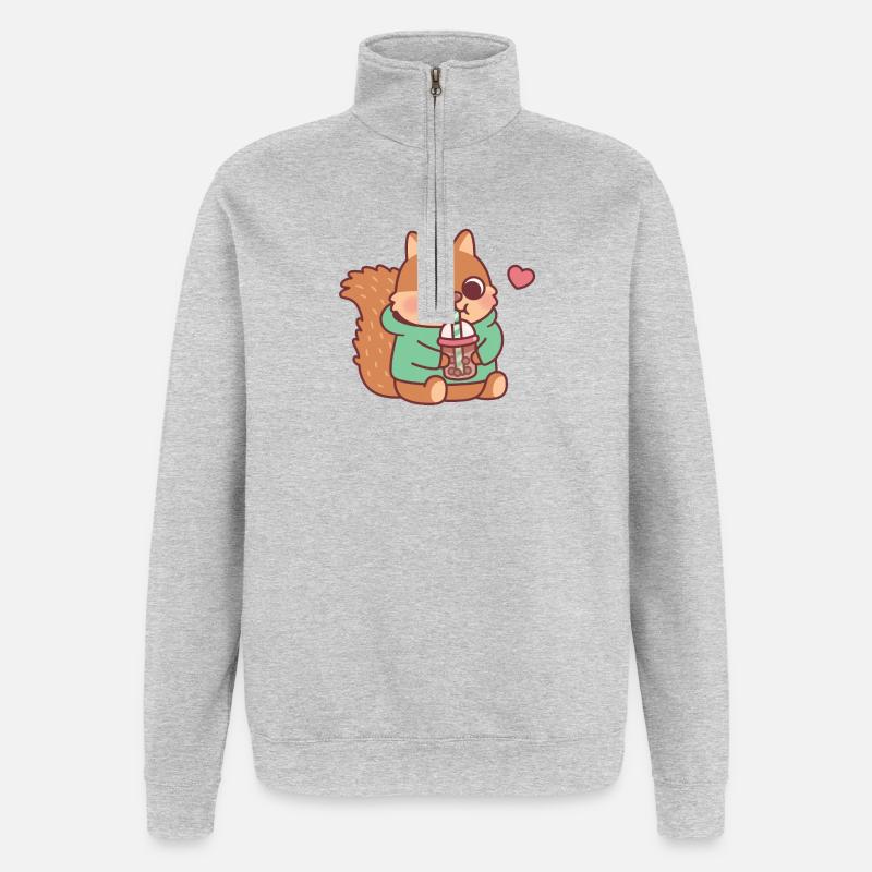 Süßes Eichhörnchen liebt Boba-Tee - Quarter-Zip-Sweatshirt - Grau meliert