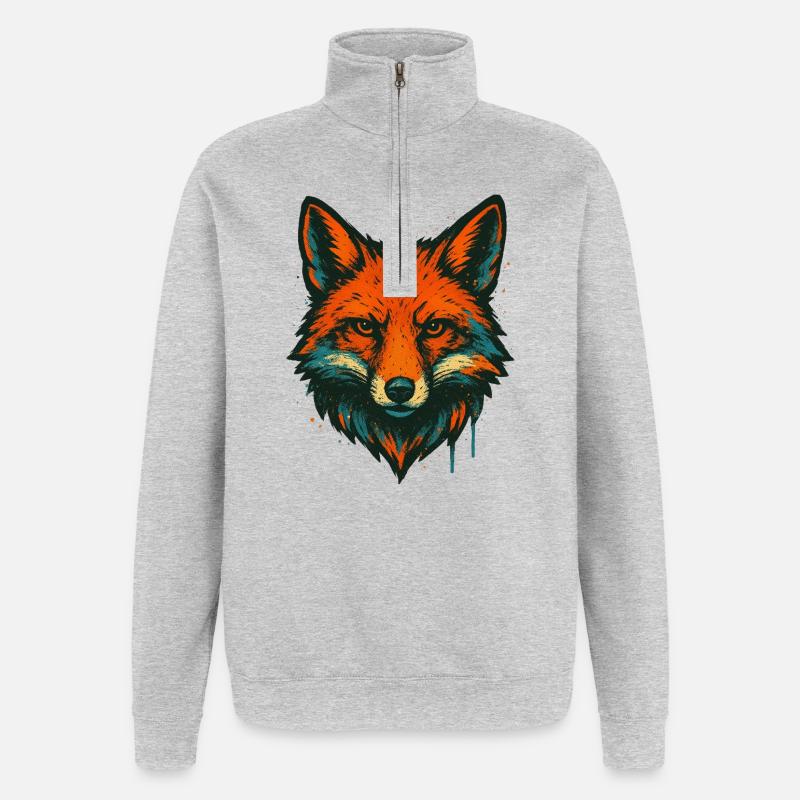 Fox in neon graffiti - Quarter-Zip Sweatshirt - heather grey