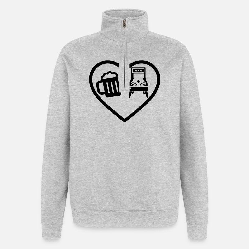 Herzbier-Flipper-Humor - Quarter-Zip-Sweatshirt - Grau meliert