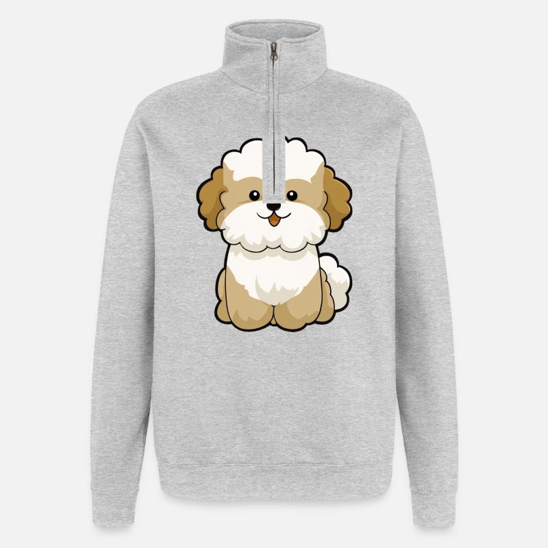 Chibi Pudel Pal Maskottchen - Quarter-Zip-Sweatshirt - Grau meliert
