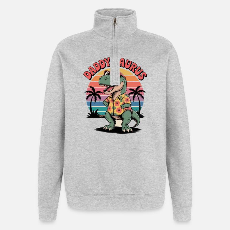 Daddy Saurus Dinosaurier - Quarter-Zip-Sweatshirt - Grau meliert
