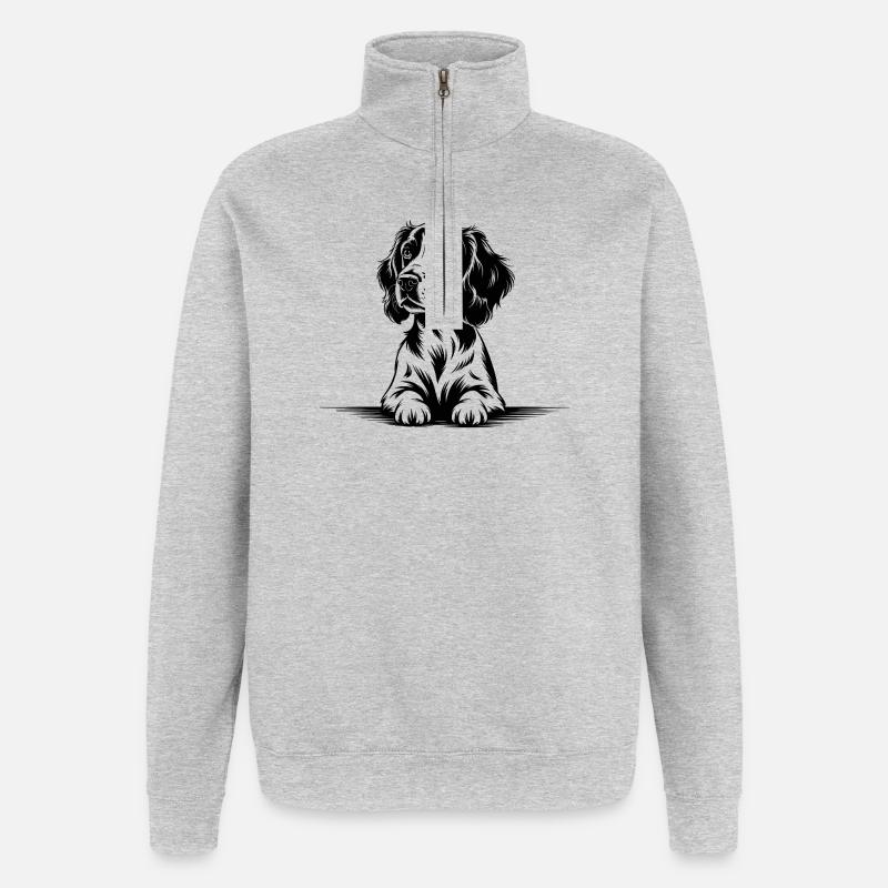 Cocker Spaniel - Sweat à zip 1/4 - gris chiné