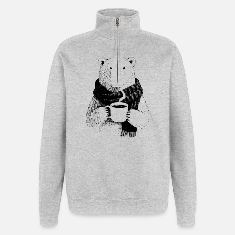 Kaffee Eisbär - Quarter-Zip-Sweatshirt - Grau meliert
