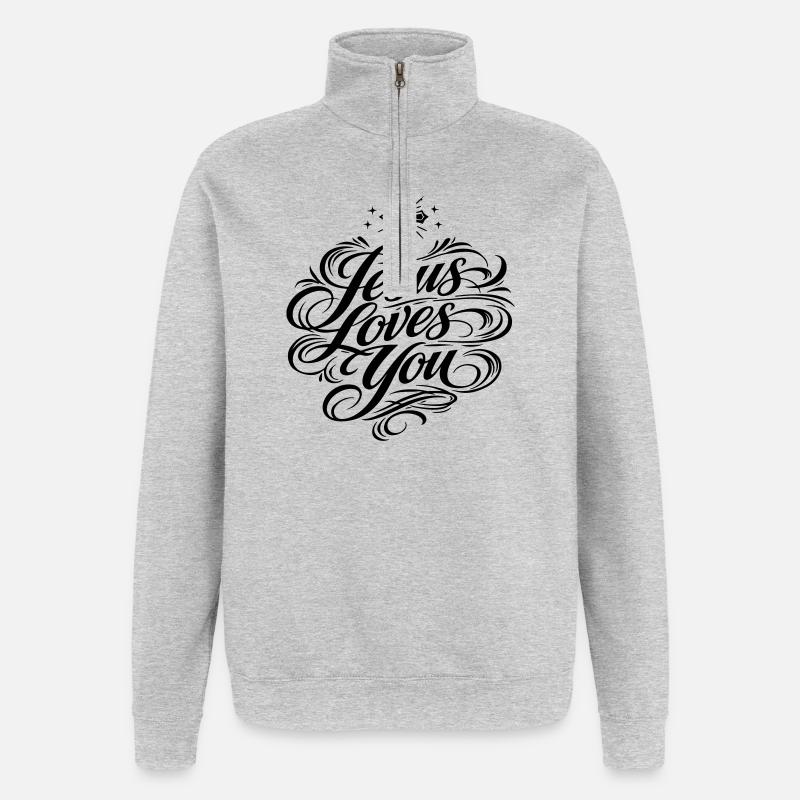 Jesus Liebt Dich Spruch - Quarter-Zip-Sweatshirt - Grau meliert