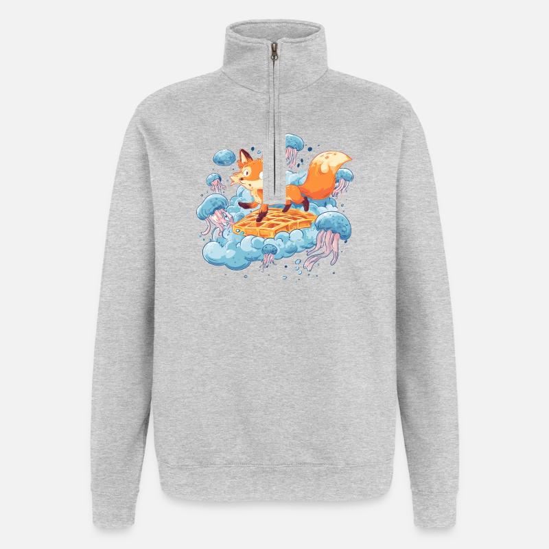 Fox on Waffle Dream - Sweat à zip 1/4 - gris chiné