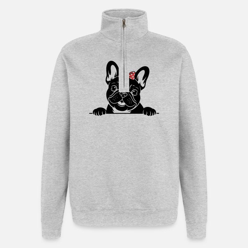 Bouledogue français - Sweat à zip 1/4 - gris chiné