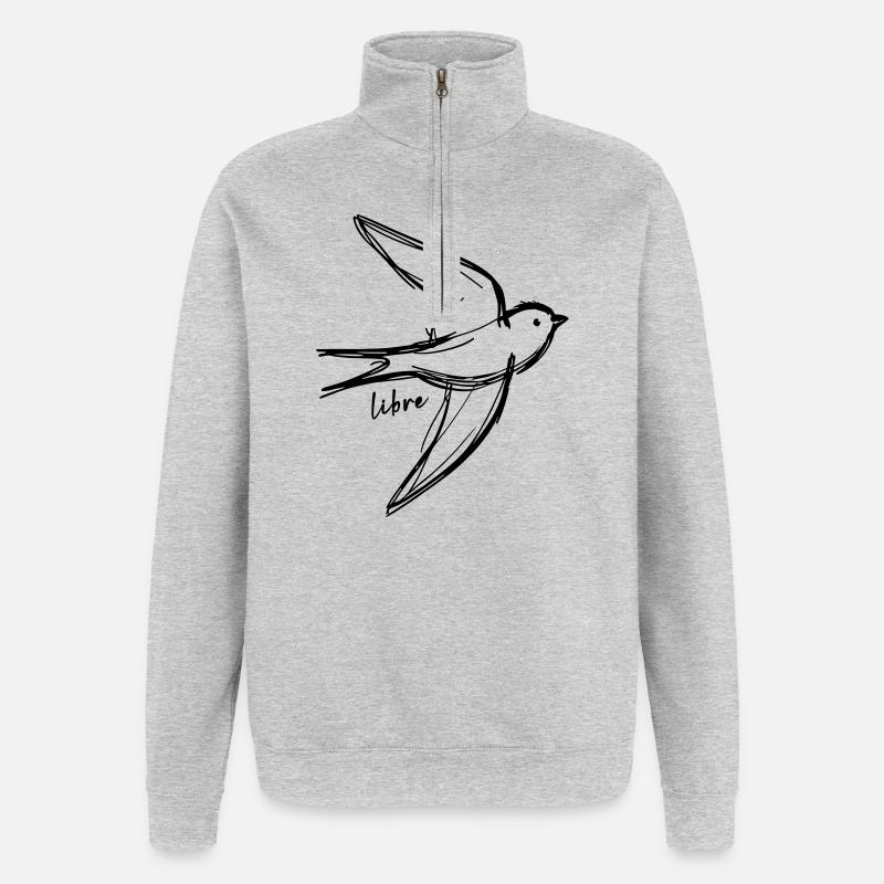 Oiseau libre - Sweat à zip 1/4 - gris chiné