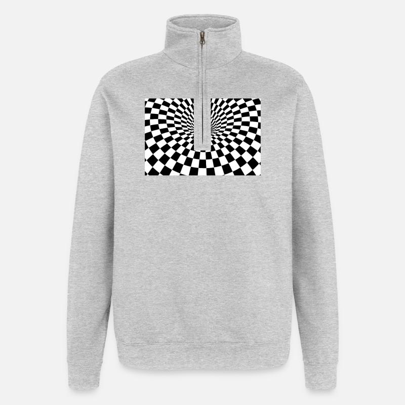 Hypnotischer karierter Tunnel - Quarter-Zip-Sweatshirt - Grau meliert