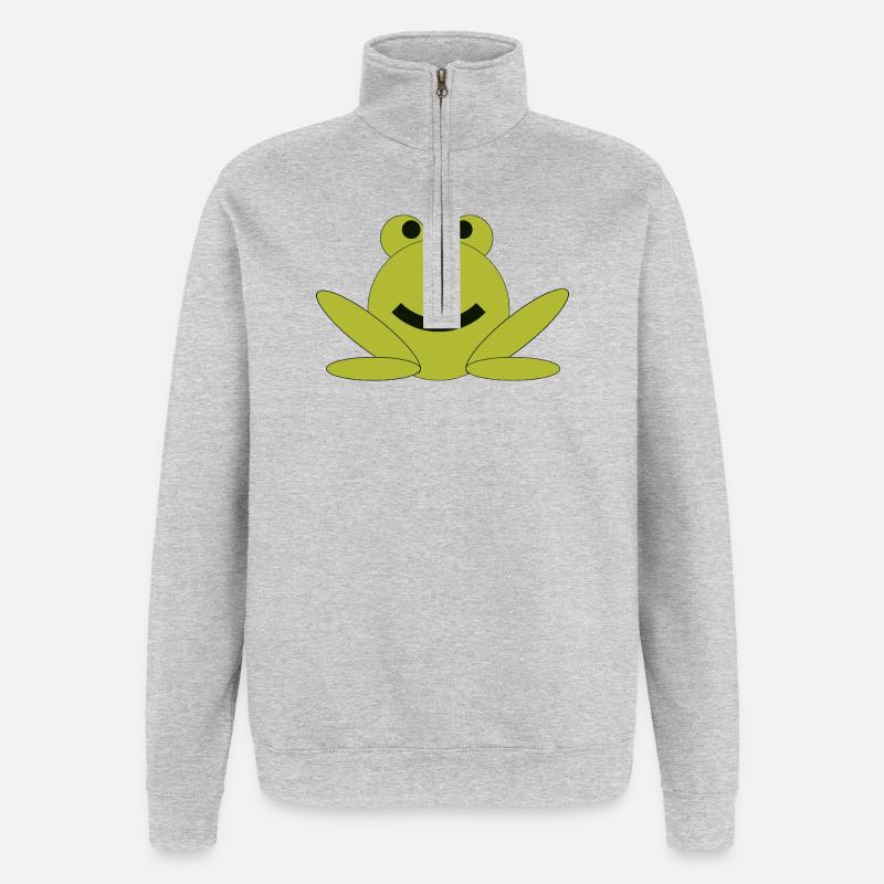 Dessin animé de grenouille joyeuse - Sweat à zip 1/4 - gris chiné