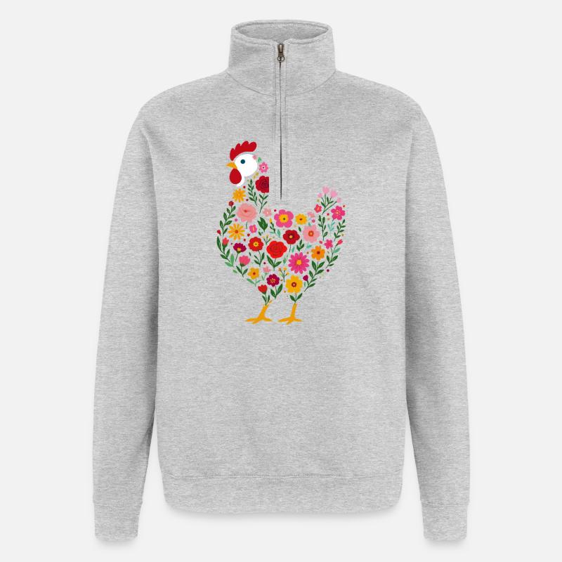 Fleurs de poulet poule poule - Sweat à zip 1/4 - gris chiné