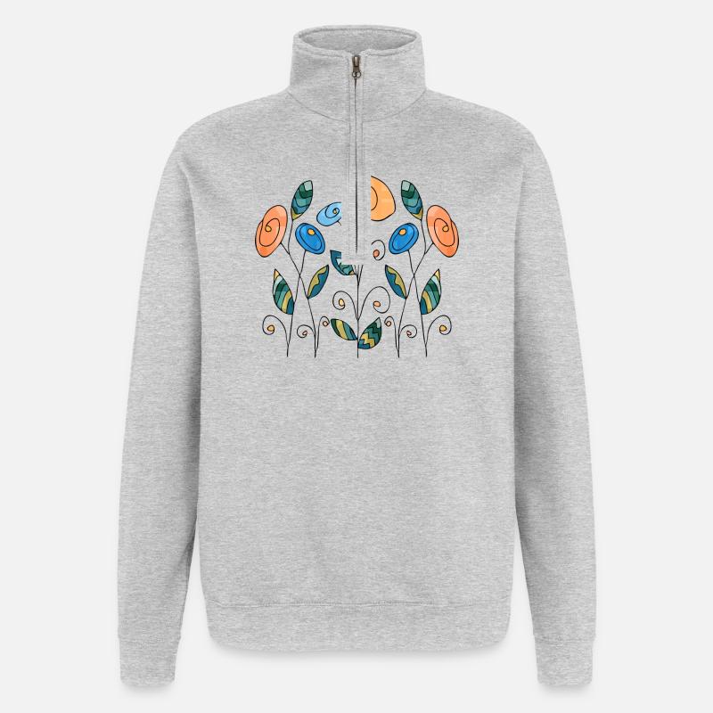 Blumen - Quarter-Zip-Sweatshirt - Grau meliert