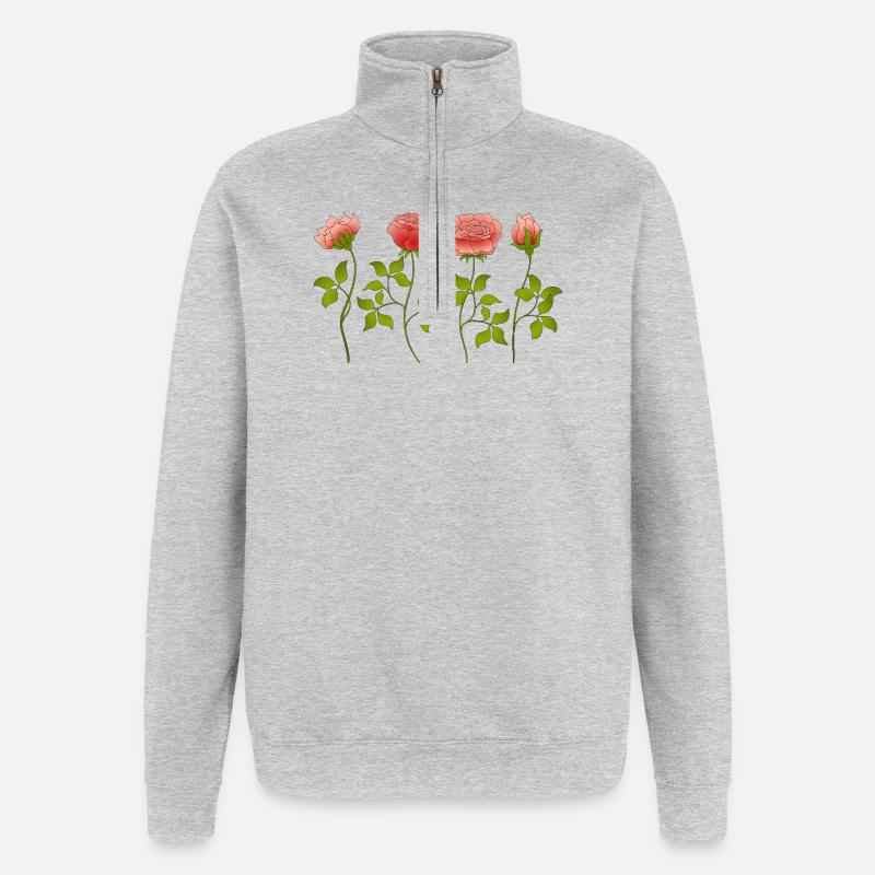 Fleur - Sweat à zip 1/4 - gris chiné