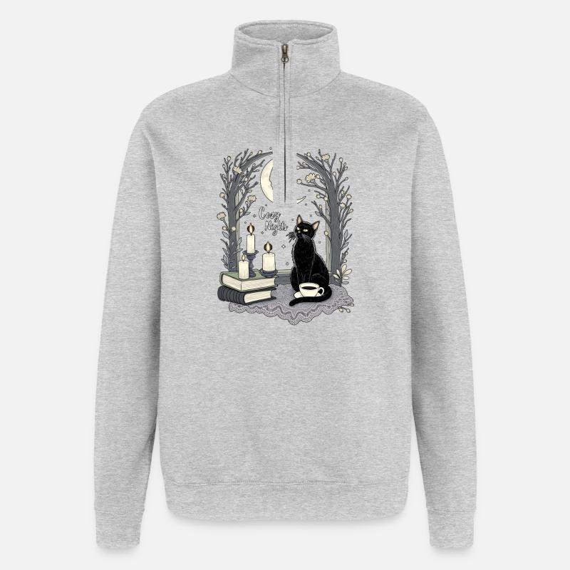 Nuits Douillettes Chat Gothique Douillet - Sweat à zip 1/4 - gris chiné