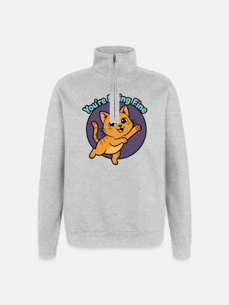 Katzen-Mutmacher: You're Doing Fine - Quarter-Zip-Sweatshirt - Grau meliert