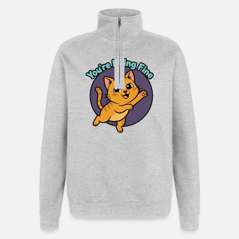 Katzen-Mutmacher: You're Doing Fine - Quarter-Zip-Sweatshirt - Grau meliert
