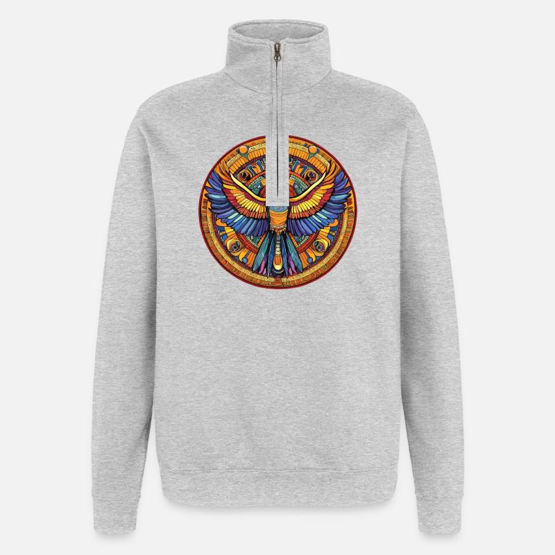 Éventail de feu Phoenix Mandala - Sweat à zip 1/4 - gris chiné