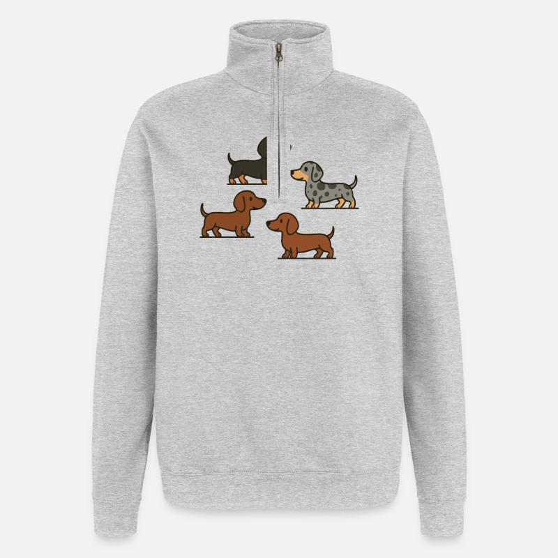 Dachshund Quartet: Spotted & Solid - Quarter-Zip Sweatshirt - heather grey