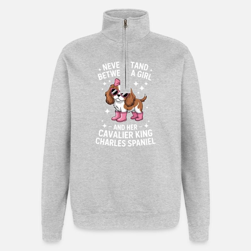 Cavalier King Charles Spaniel Gift - Quarter-Zip Sweatshirt - heather grey
