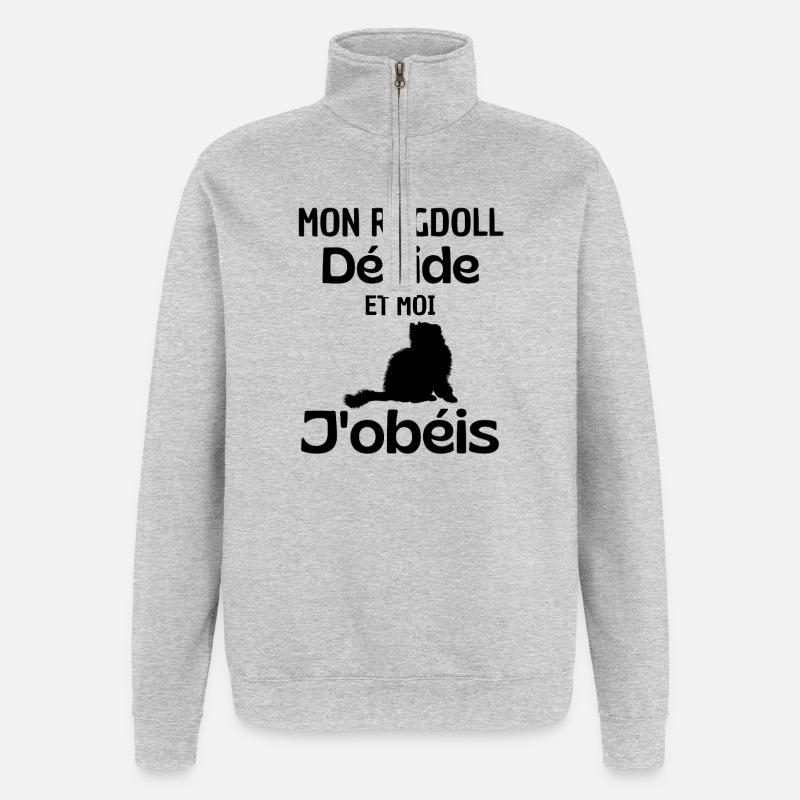 Chat mignon Ragdoll  - Sweat à zip 1/4 - gris chiné