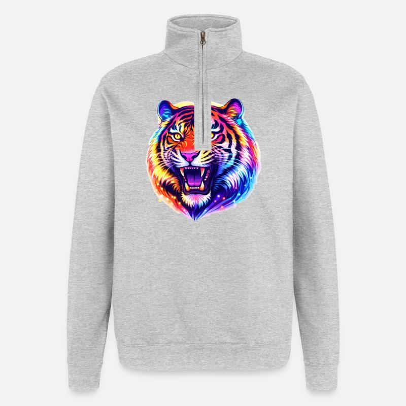 Tiger Kopf - Quarter-Zip-Sweatshirt - Grau meliert