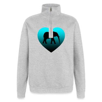 Éléphant - Sweat à zip 1/4 - gris chiné - Devant - AI Model Female 172 light (172cm) & AI Model Male 178 dark (178cm)