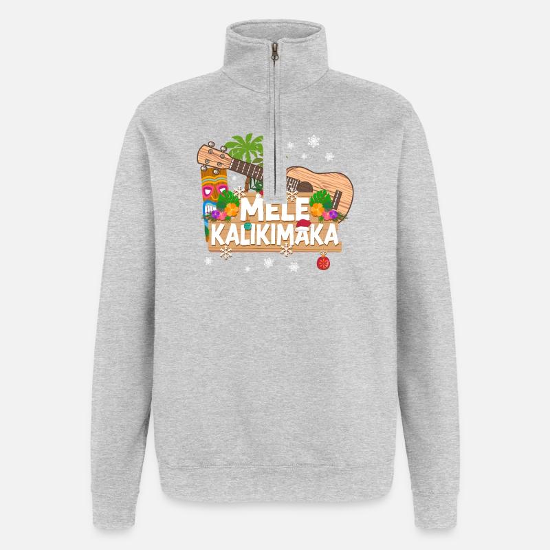 Ukulélé hawaïen Uke Christmas - Sweat à zip 1/4 - gris chiné