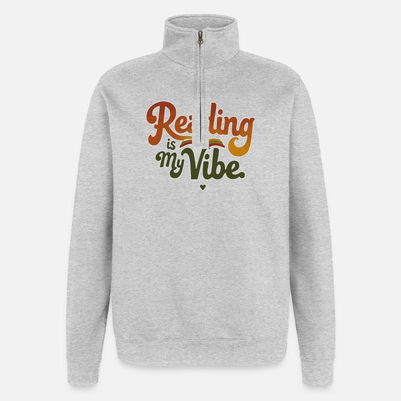 Reading Is My Vibe – Retro Buchspruch - Quarter-Zip-Sweatshirt - Grau meliert