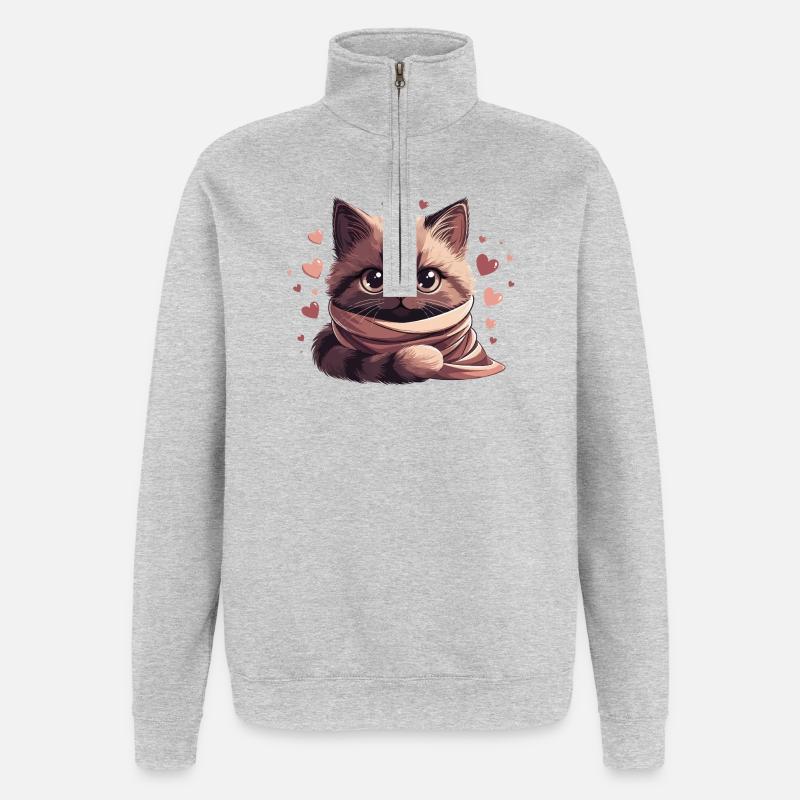 Gemütliches Kätzchen, eingewickelt in einen Schal - Quarter-Zip-Sweatshirt - Grau meliert