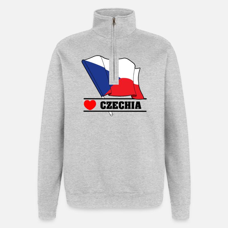 RÉPUBLIQUE TCHÈQUE – Drapeau avec cœur - Sweat à zip 1/4 - gris chiné