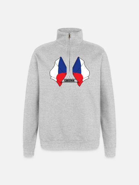 RÉPUBLIQUE TCHÈQUE – Drapeaux croisés - Sweat à zip 1/4 - gris chiné