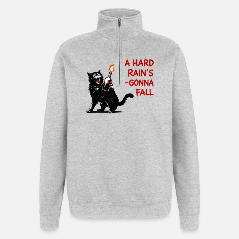 Fire cat with flame bottle - Quarter-Zip Sweatshirt - heather grey