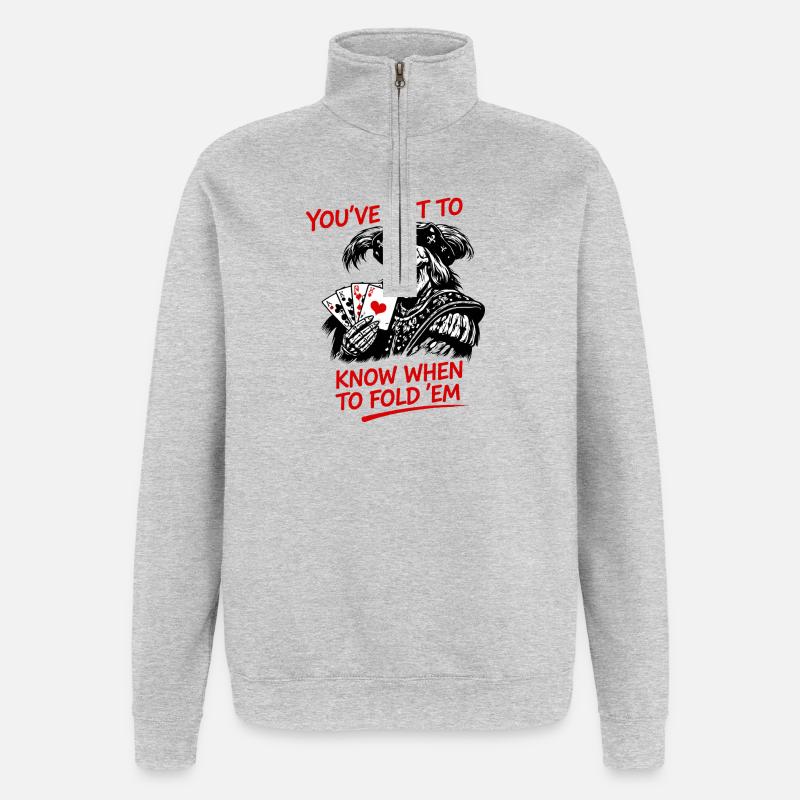 Sagesse du poker squelette de pirates - Sweat à zip 1/4 - gris chiné